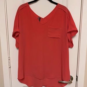 Hot coral v-neck flowy blouse